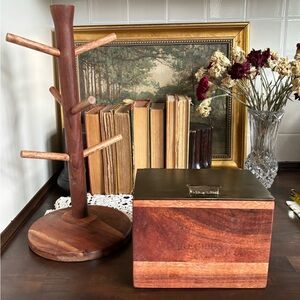 Hearth & Hand Wooden Recipe Box and Mug Tree Kitchen Bundle